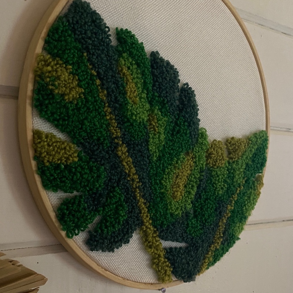 Handmade Monstera Punch Needle Textile Art